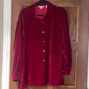 Ann Taylor  burgundy red velvet oversized button down shirt.